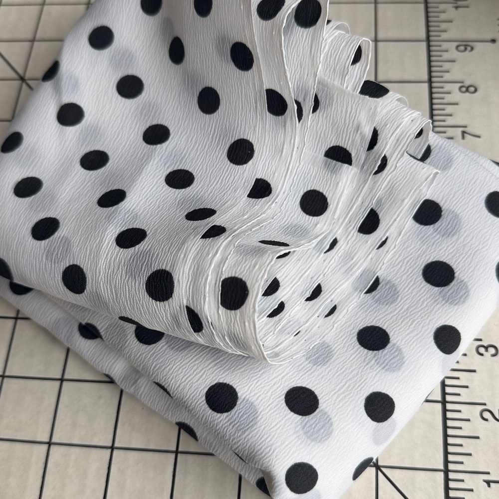 Retro Black White Polka Dot Crepe Fabric 2 Yards Lightweight Drapey Apparel